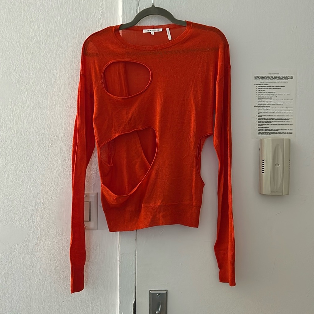 Coral knit long sleeve sweater with cut outs